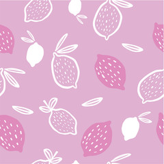 Seamless pattern of pink and white lemons - vector illustration. Childish. Scandinavian style. Stylish repeating texture. 