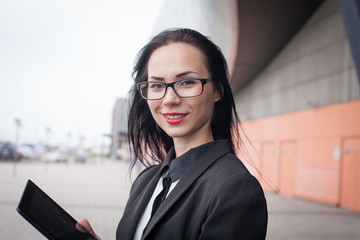  Woman business suit, city