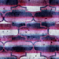 Seamless watercolor wash stripes in vivid fuchsia purple with intricate Moroccan pattern overlay. Seamless repeat raster jpg pattern swatch.