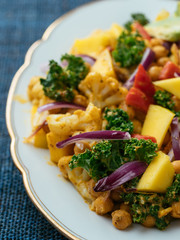 Chickpea, Cauliflower Curry with Kale and Mango