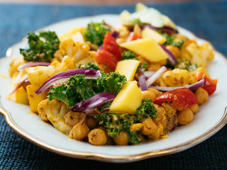 Chickpea, Cauliflower Curry with Kale and Mango