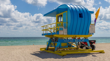 Famous blue Miami Beach lifeguard tower