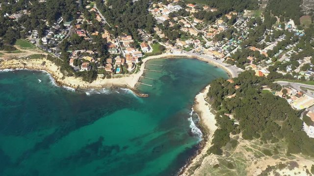 Aerial view of the mediterranean blue coast calanque des tamaris camping destination vacation France