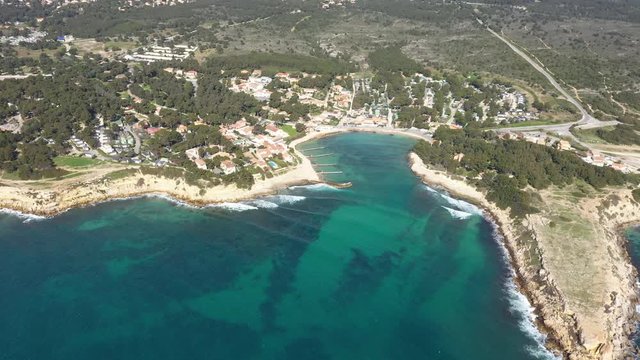 Calanque des Tamaris aerial shot sainte croix France Provence mediterranean sea blue coast