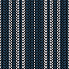 Knitted pattern in dark blue and grey with simple vertical stripes. Seamless knit texture for winter scarf, hat, top, socks, or other modern everyday textile design.