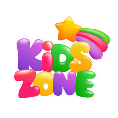 Kids zone sign 3d cartoon text with star and rainbow