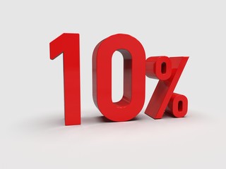 Red 10% Percent Discount 3d Sign on White Background