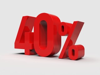 Red 40% Percent Discount 3d Sign on Light Background