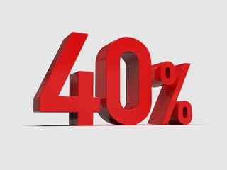 Red 40% Percent Discount 3d Sign on Light Background