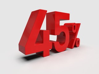 Red 45% Percent Discount 3d Sign on Light Background