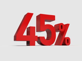 Red 45% Percent Discount 3d Sign on Light Background