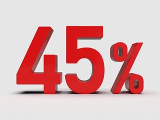 Red 45% Percent Discount 3d Sign on Light Background