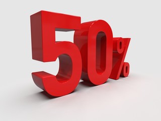 Red 50% Percent Discount 3d Sign on Light Background