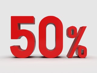Red 50% Percent Discount 3d Sign on Light Background