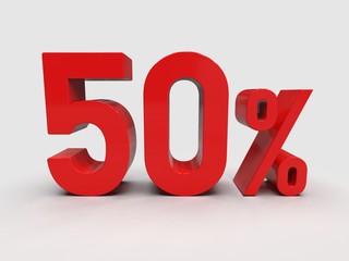 Red 50% Percent Discount 3d Sign on Light Background