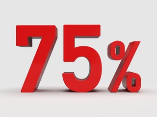 Red 75% Percent Discount 3d Sign on Light Background