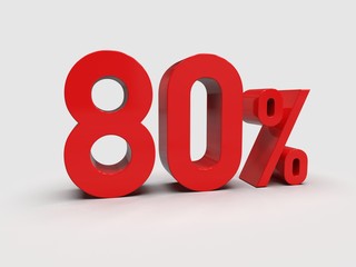 3d Render: Red 80% Percent Discount 3d Sign on Light Background, Special Offer 80% Discount Tag, Sale Up to 80 Percent Off, Eighty Percent Letters Sale Symbol, Special Offer Label, Sticker, Tag