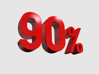 Red 90% Percent Discount 3d Sign on White Background