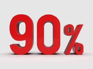 Red 90% Percent Discount 3d Sign on White Background - obrazy, fototapety, plakaty