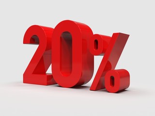 Red 20% Percent Discount 3d Sign on Light Background
