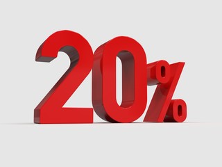 Red 20% Percent Discount 3d Sign on Light Background