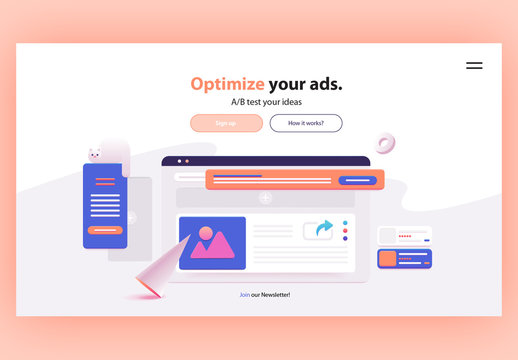 Website Landing Page Header Layout with 3D Illustration