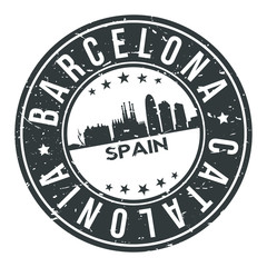 Barcelona Catalonia Spain Europa Stamp. Logo Icon Symbol Design Skyline City Vector.
