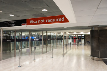 Rome. Italy. February 2020. Rome international airport, Leonardo Da Vinci. Passport control area.