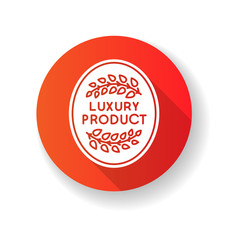 Luxury product red flat design long shadow glyph icon. Top quality goods, premium status assurance, brand equity. Elegant emblem with laurel branches silhouette RGB color illustration