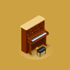 Realistic isometric illustration of vintage upright piano . © Keepes
