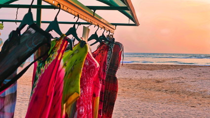 Batik dresses blow in the wind on Sri Lanka's beach