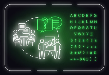 Give practical advice neon light concept icon. Best friend guide and support. Solving problem idea. Outer glowing sign with alphabet, numbers and symbols. Vector isolated RGB color illustration