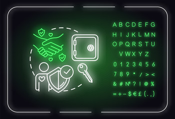 Be dependable neon light concept icon. Friendship relationships advices. Being trustworthy friend idea. Outer glowing sign with alphabet, numbers and symbols. Vector isolated RGB color illustration