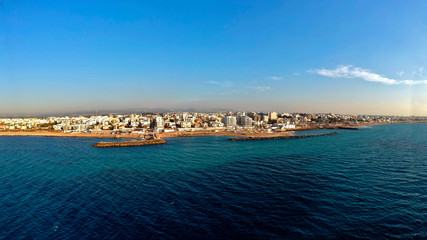 Areal shot of Nahariya from the sea 