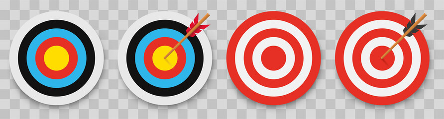 Archery target with arrow. Vector illustration. - obrazy, fototapety, plakaty