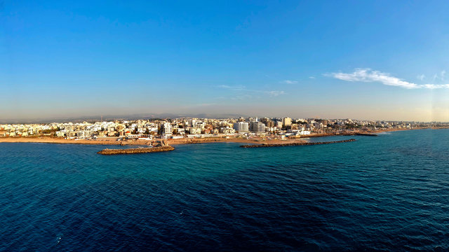 Areal shot of Nahariya from the sea 