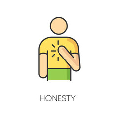 Honesty RGB color icon. Truthfulness, sincerity and credence symbol. Moral virtue, ethical value. Trustworthy, sincere, person. Reliable, genuine friend isolated vector illustration