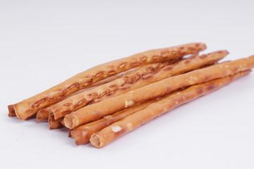 top view of bread sticks on white backgraund