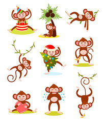Set of monkey animal characters doing everyday things vector illustration
