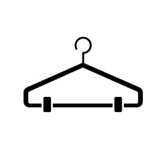 Hanger black glyph icon. Clothes rack, clothing hook, wardrobe item. Domestic garment fixture, empty cloakroom attribute. Silhouette symbol on white space. Vector isolated illustration