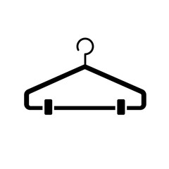 Hanger black glyph icon. Clothes rack, clothing hook, wardrobe item. Domestic garment fixture, empty cloakroom attribute. Silhouette symbol on white space. Vector isolated illustration