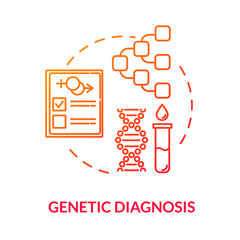 Genetic diagnosis red concept icon. Healthcare. Scientific research. Laboratory analysis. Reproductive technology idea thin line illustration. Vector isolated outline RGB color drawing