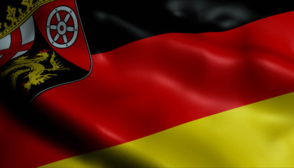 3D Waving Germany State Coat of Arms Flag of Rhineland Palatinate Closeup View