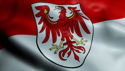 3D Waving Germany State Coat of Arms Flag of Brandenburg Closeup View
