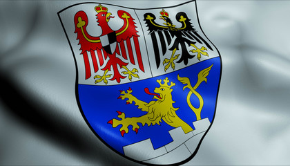 3D Waving Germany City Coat of Arms Flag of Erlangen Closeup View