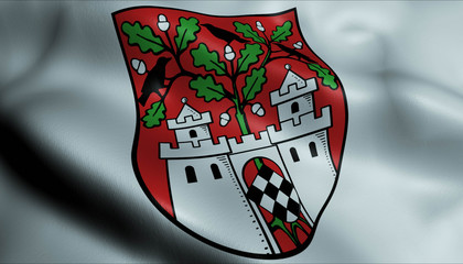 3D Waving Germany City Coat of Arms Flag of Aschersleben Closeup View