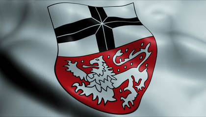 3D Waving Germany City Coat of Arms Flag of Adenau Closeup View