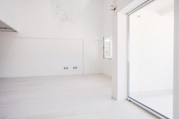 Obraz premium Interior of empty stylish modern open space two level apartment