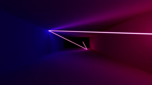 Beautiful abstract seamless animation of neon, glowing light lines, lasers and tubes moving forward in a dark tunne