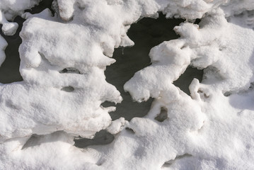 snow wall melting with the sunlight warmth
